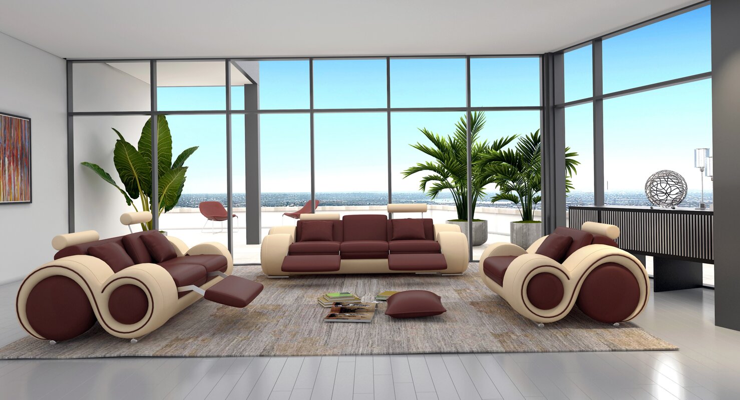 Hematite 3 Piece Leather Living Room Set